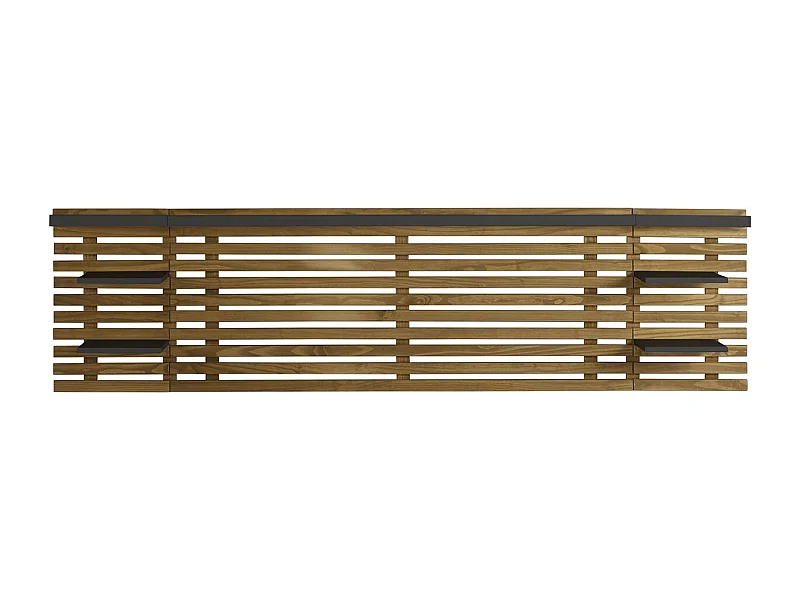 Tête de lit adulte en lattes de bois clair / noir 240 cm avec chevets intégrés - Essenza