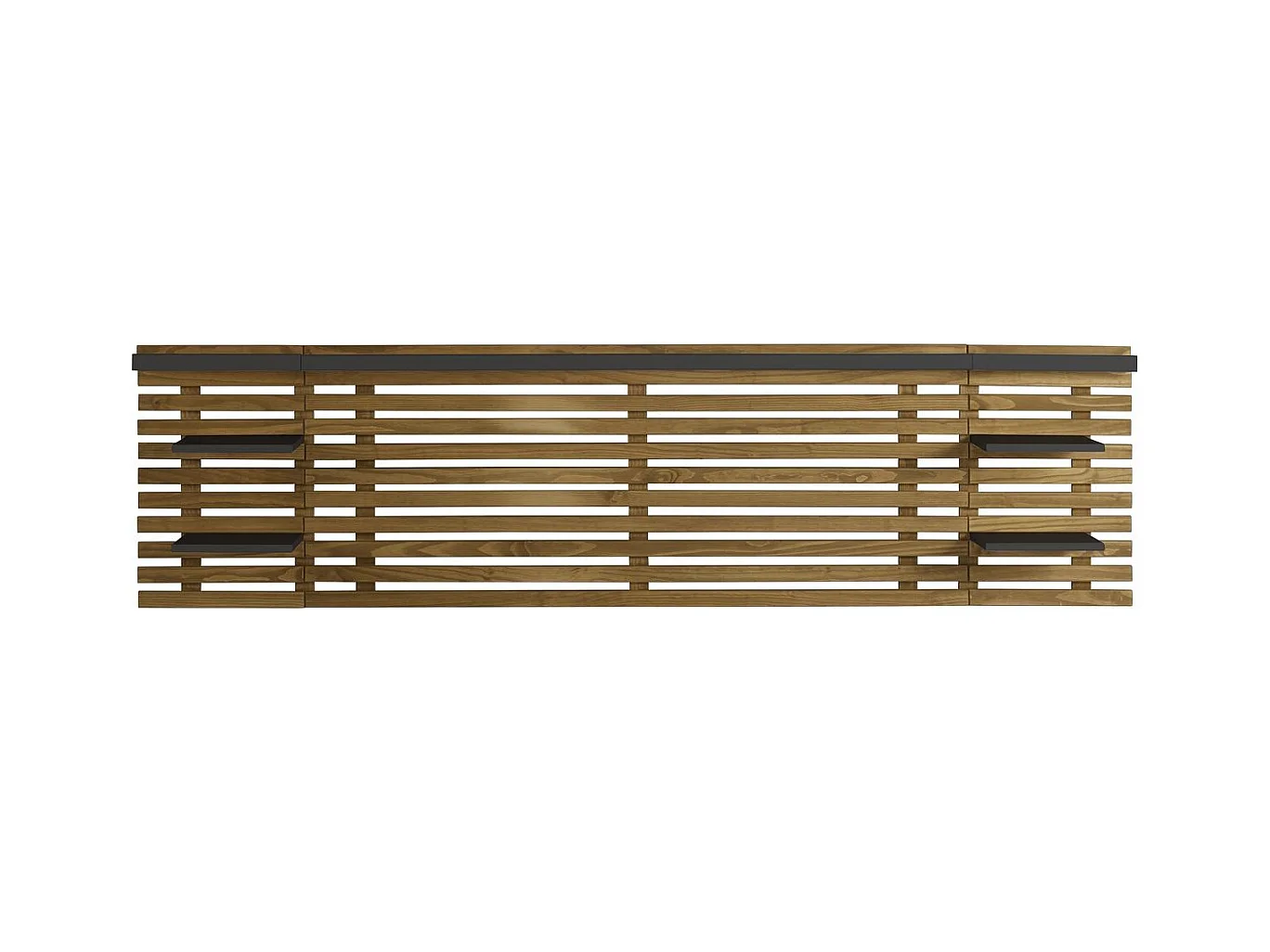 Tête de lit adulte en lattes de bois clair / noir 240 cm avec chevets intégrés - Essenza