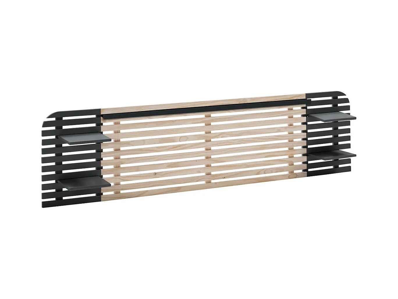 Tête de lit adulte en lattes de bois blanchi / noir 240 cm avec chevets intégrés - Scala