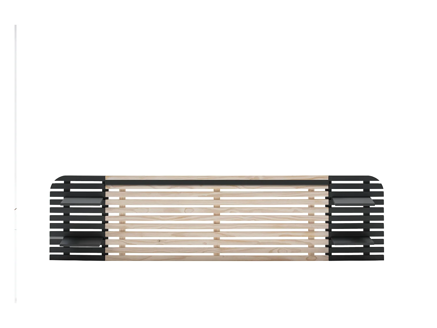 Tête de lit adulte en lattes de bois blanchi / noir 240 cm avec chevets intégrés - Scala