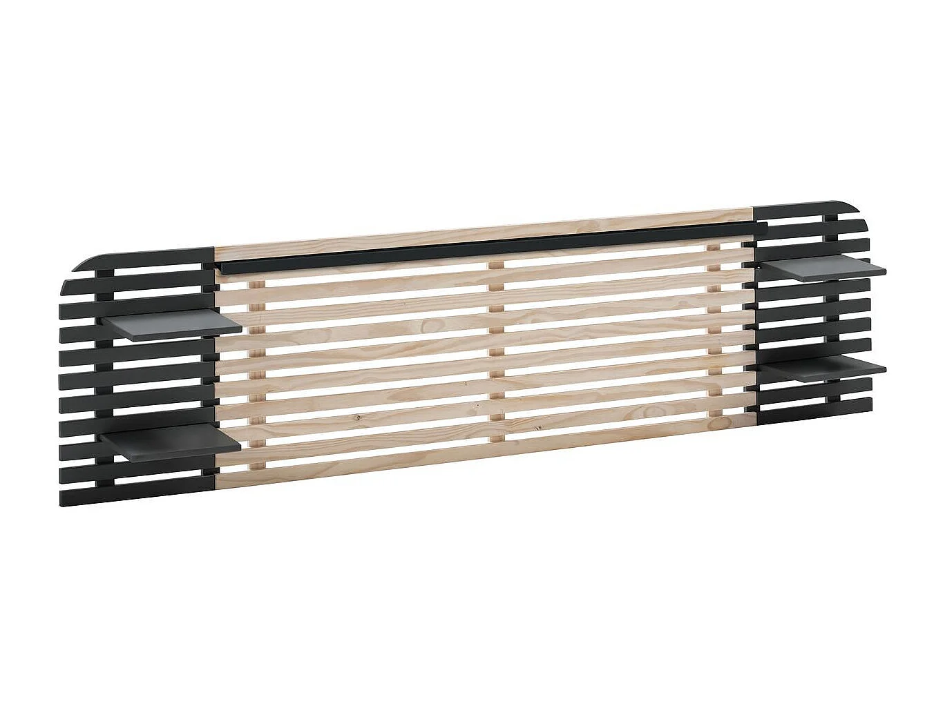 Tête de lit adulte en lattes de bois blanchi / noir 240 cm avec chevets intégrés - Scala