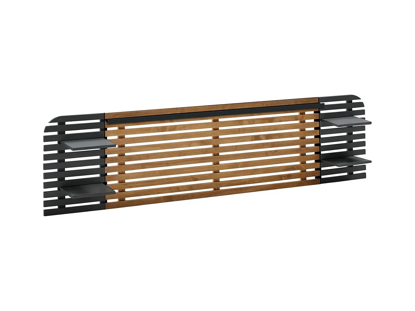 Tête de lit adulte en lattes de bois clair / noir avec chevets intégrés 240 cm - Scala