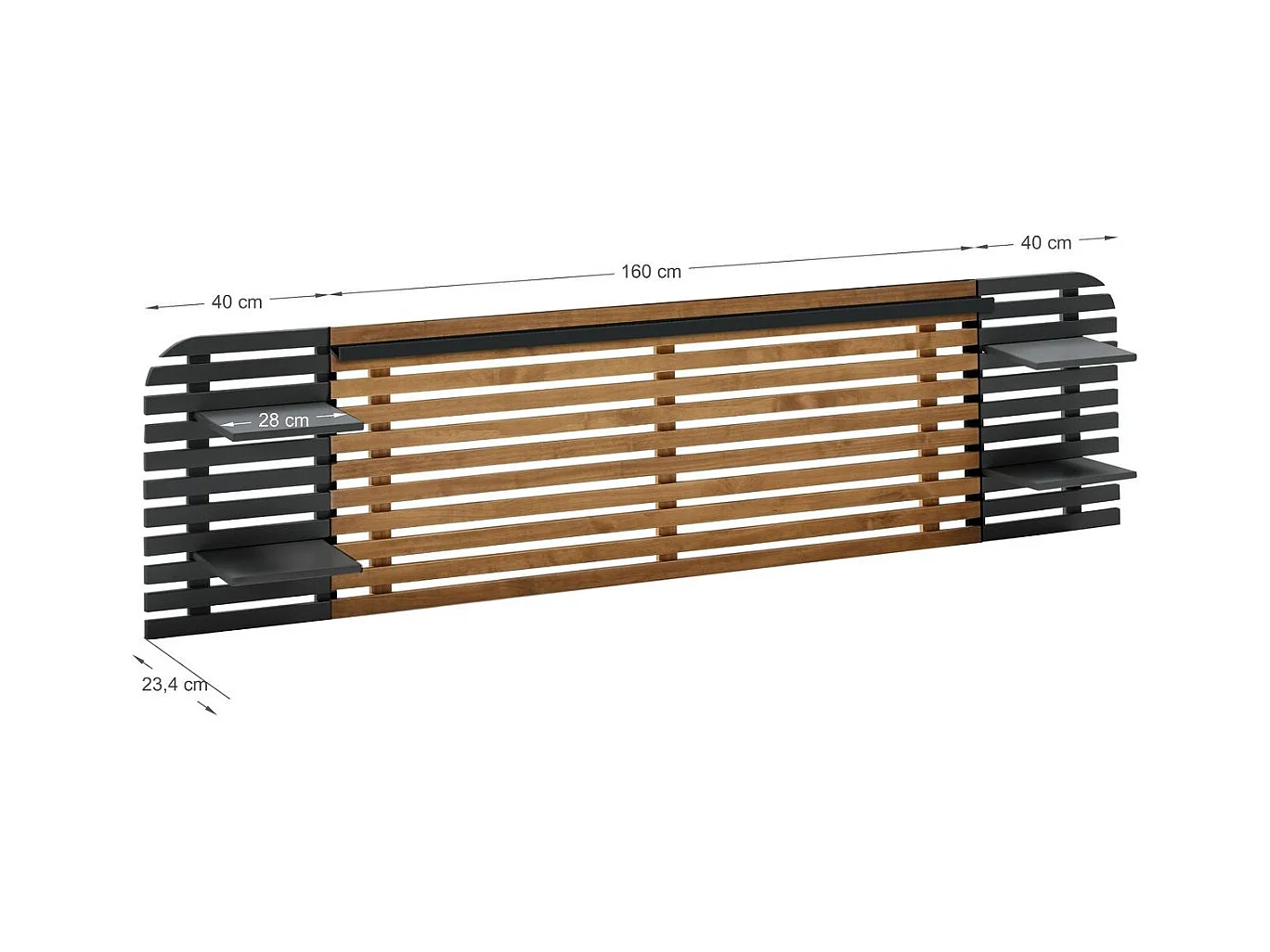 Tête de lit adulte en lattes de bois clair / noir avec chevets intégrés 240 cm - Scala