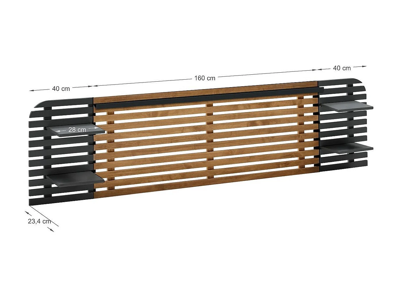 Hoofdbord Dimas - 240x23.4x61.9cm - Zwart