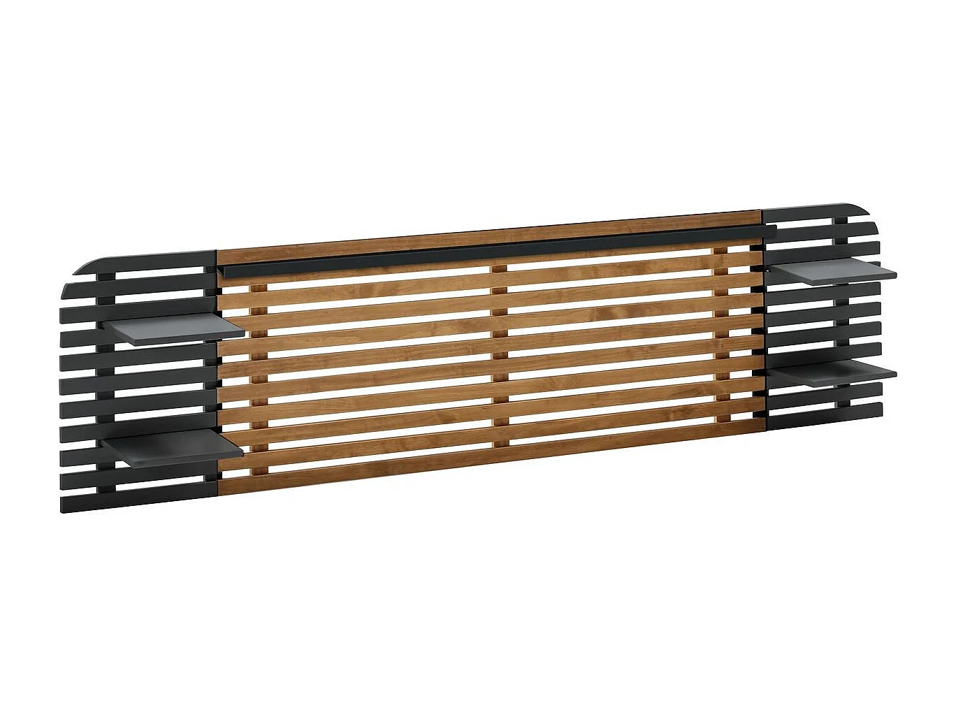 Tête de lit adulte en lattes de bois clair / noir avec chevets intégrés 240 cm - Scala