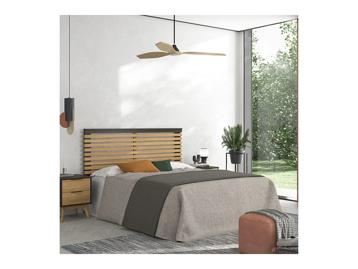 Tête de lit adulte en lattes de bois clair / bois foncé 140 cm - Timeo