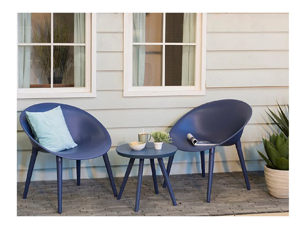 Salon de jardin en plastique Marbella bleu - Jardideco