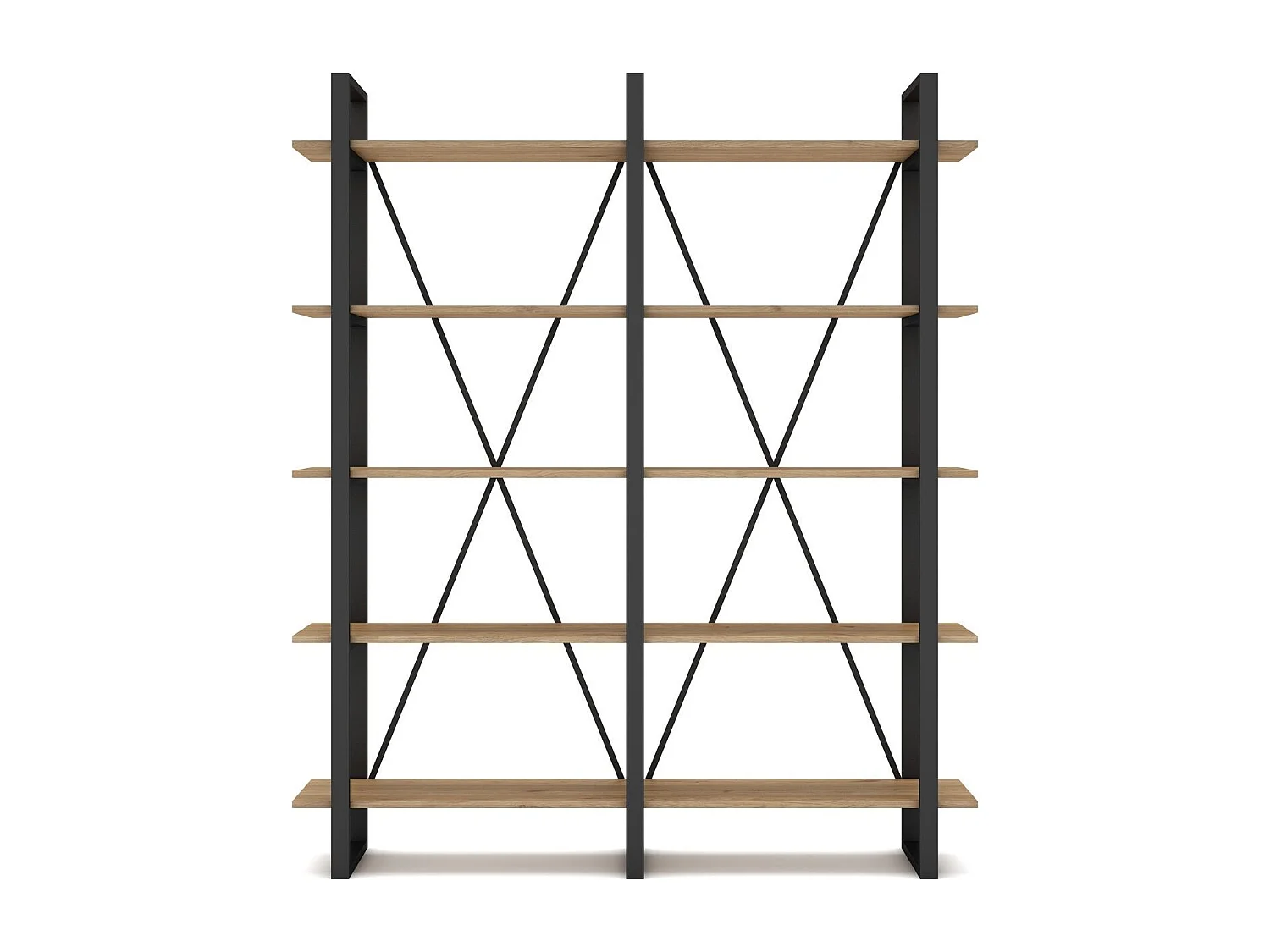 Bibliothèque 4 niveaux en métal noir et effet chêne 147.5 cm - Genna