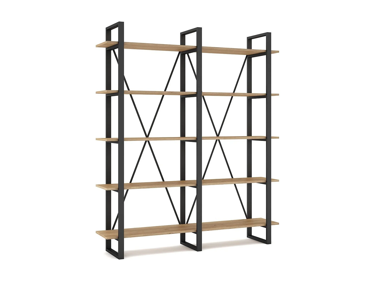 Bibliothèque 4 niveaux en métal noir et effet chêne 147.5 cm - Genna