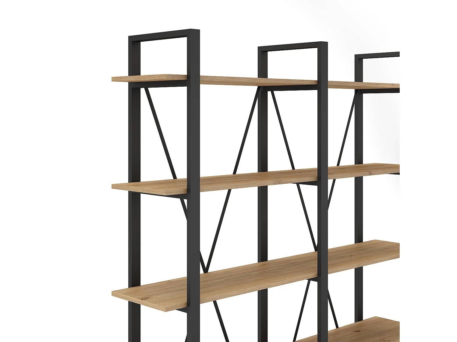 Bibliothèque 4 niveaux en métal noir et effet chêne 147.5 cm - Genna