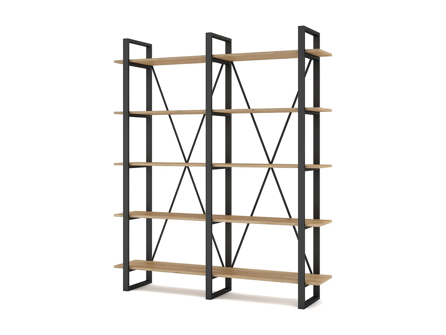 Bibliothèque 4 niveaux en métal noir et effet chêne 147.5 cm - Genna