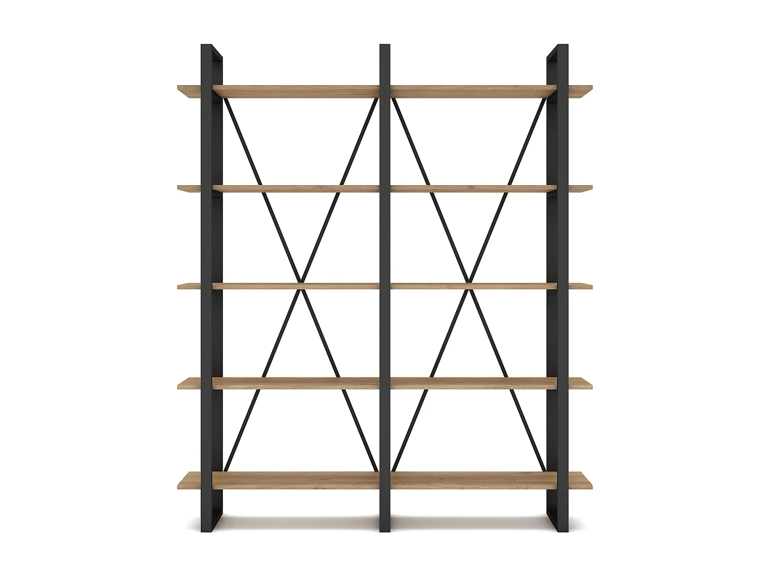 Bibliothèque 4 niveaux en métal noir et effet chêne 147.5 cm - Genna