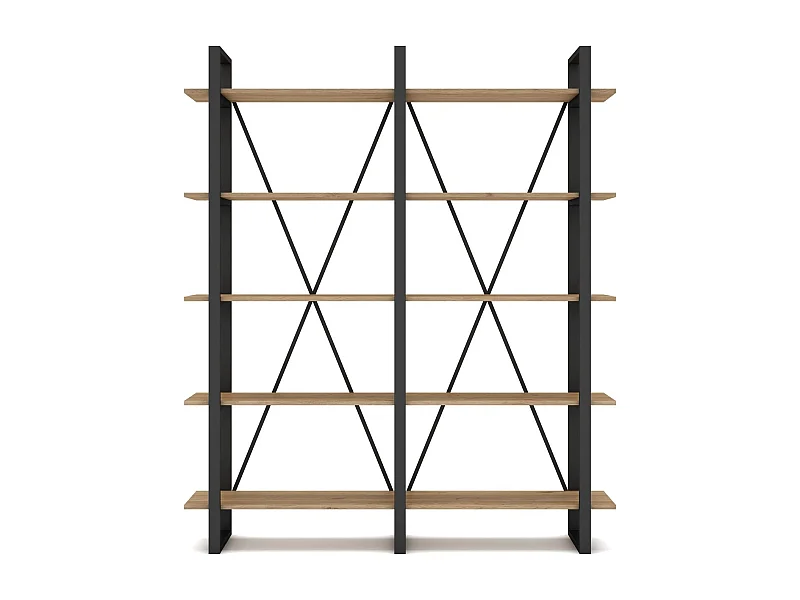 Bibliothèque 4 niveaux en métal noir et effet chêne 147.5 cm - Genna