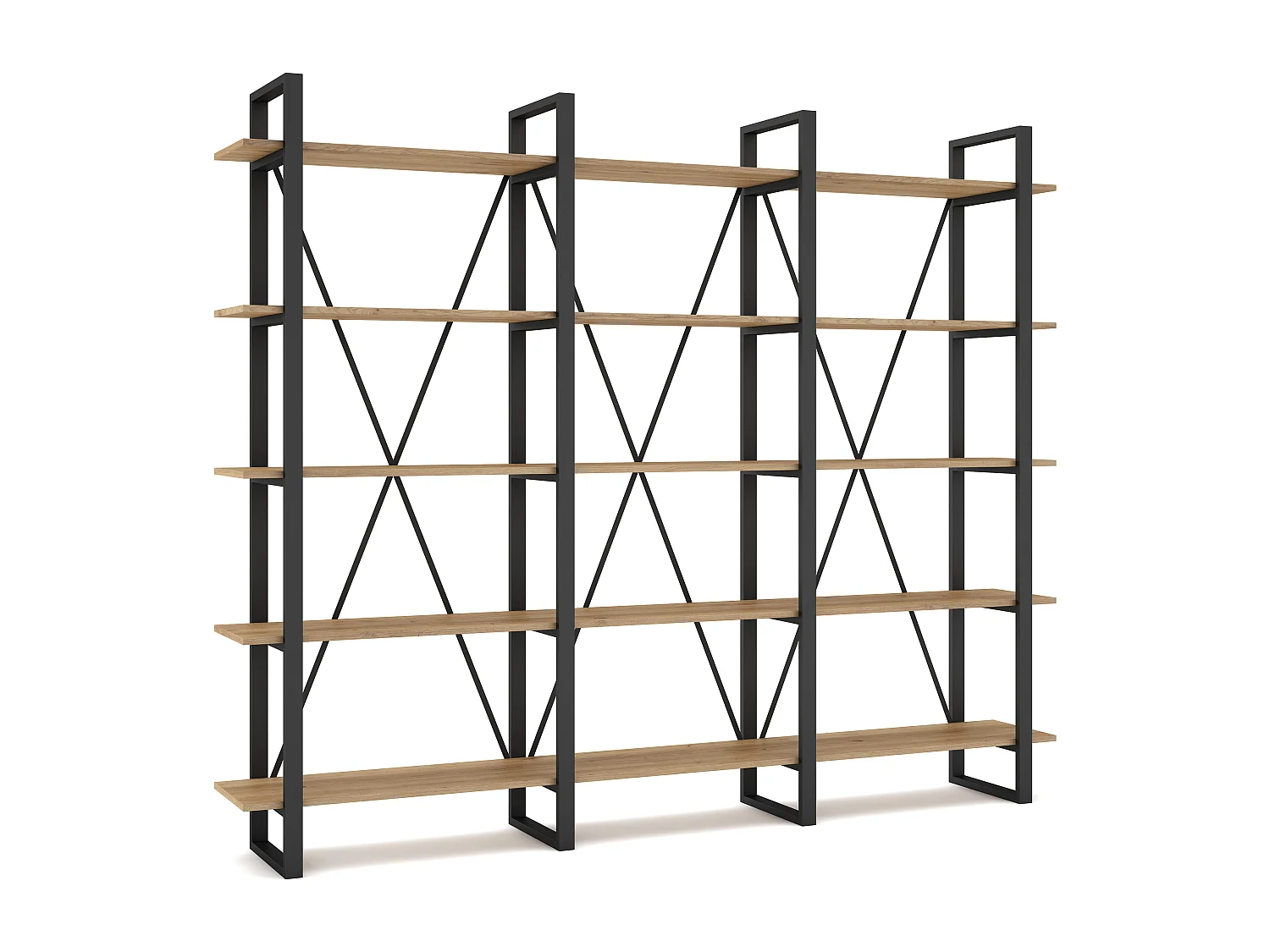 Bibliothèque 4 niveaux en métal noir et effet chêne 217.5 cm - Genna