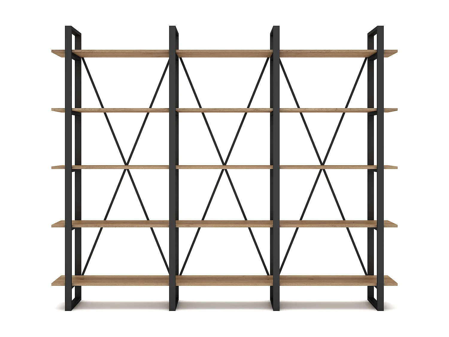 Bibliothèque 4 niveaux en métal noir et effet chêne 217.5 cm - Genna