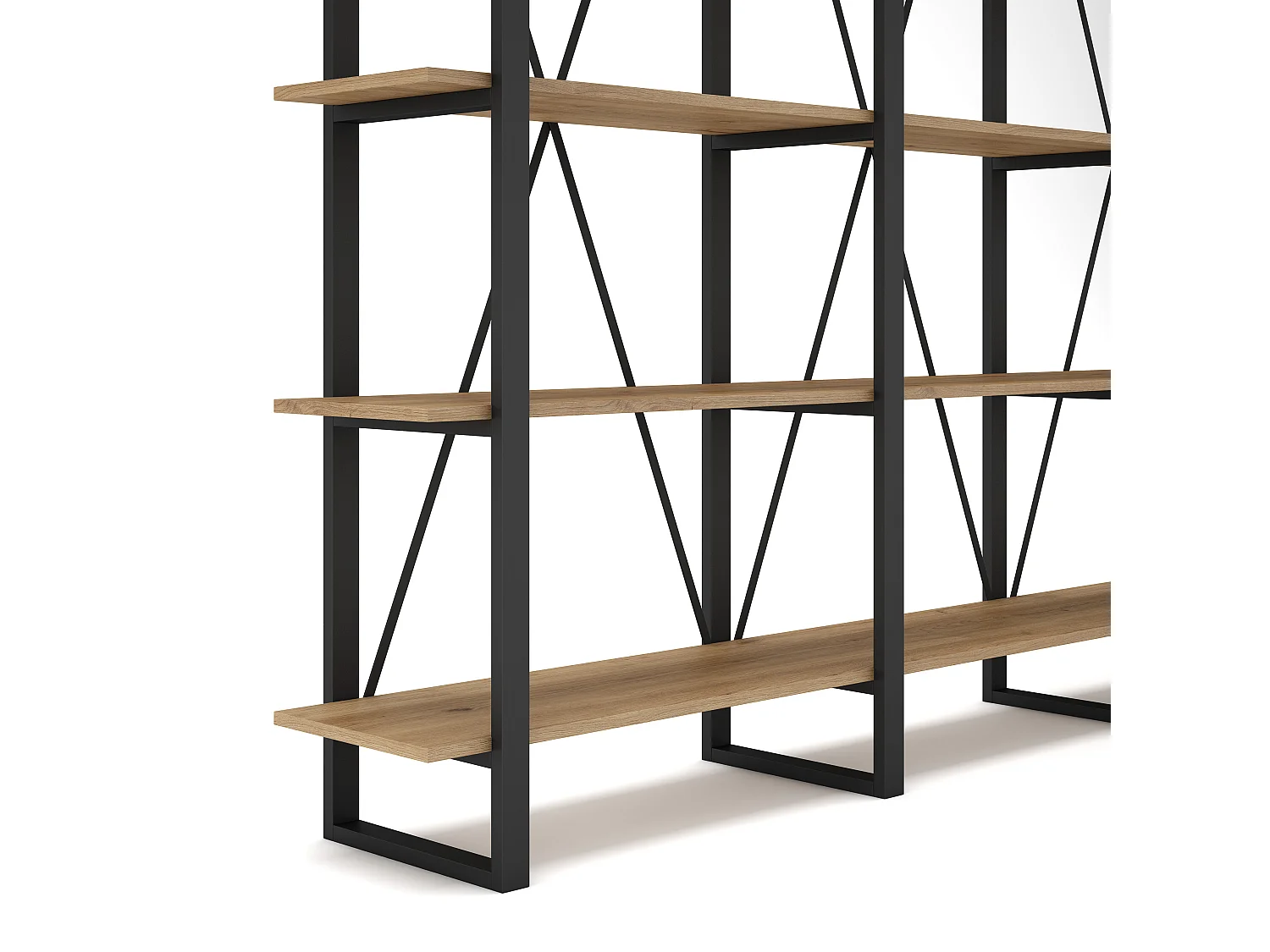 Bibliothèque 4 niveaux en métal noir et effet chêne 217.5 cm - Genna