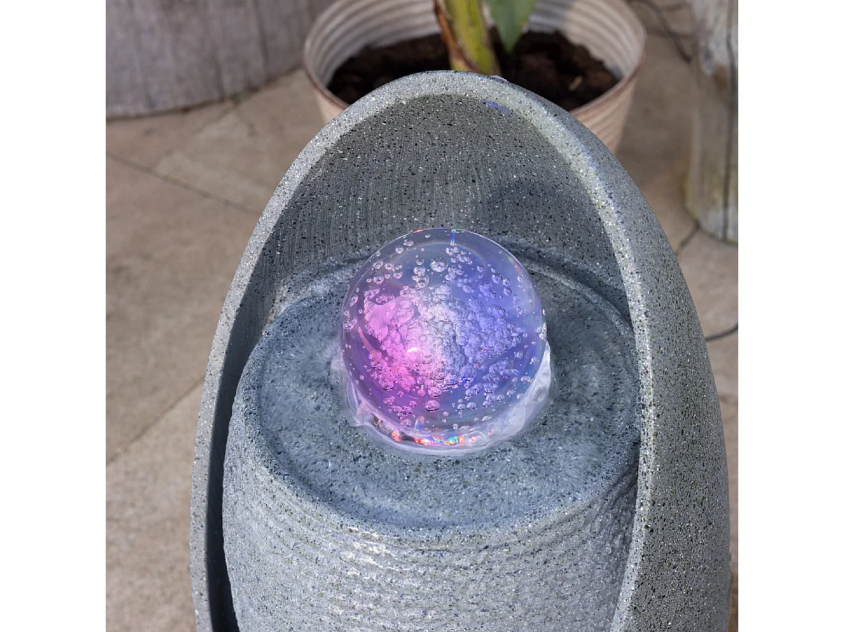 Fontaine extérieure ovale effet pierre avec LED - Jardideco