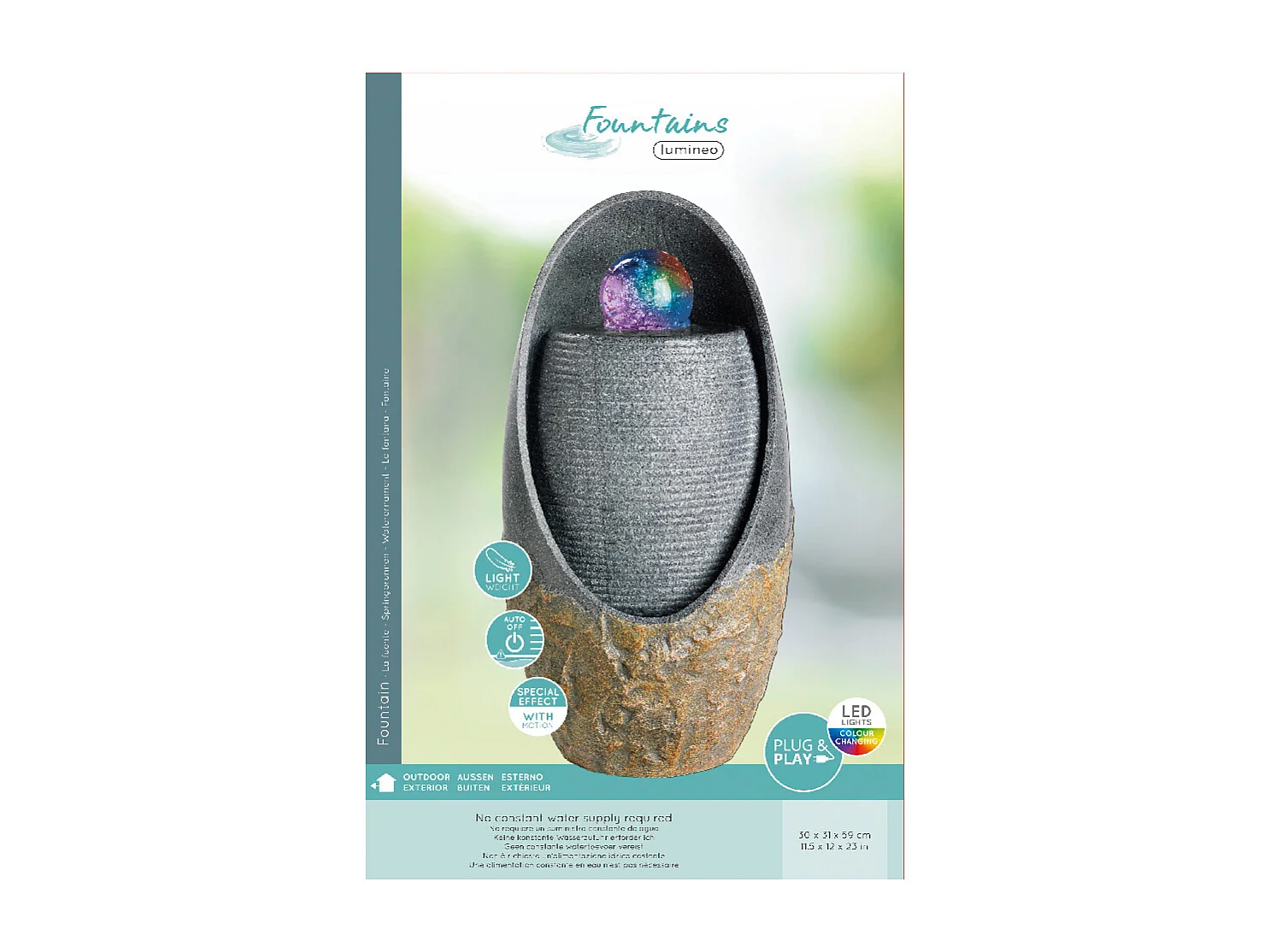 Fontaine extérieure ovale effet pierre avec LED - Jardideco