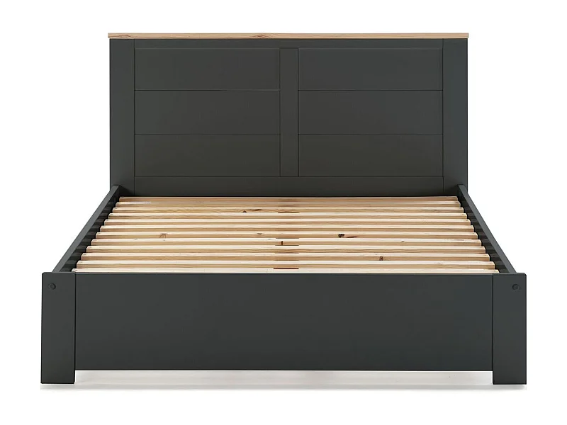 Lit adulte 140x190 cm avec tête de lit en bois gris anthracite - Nevea