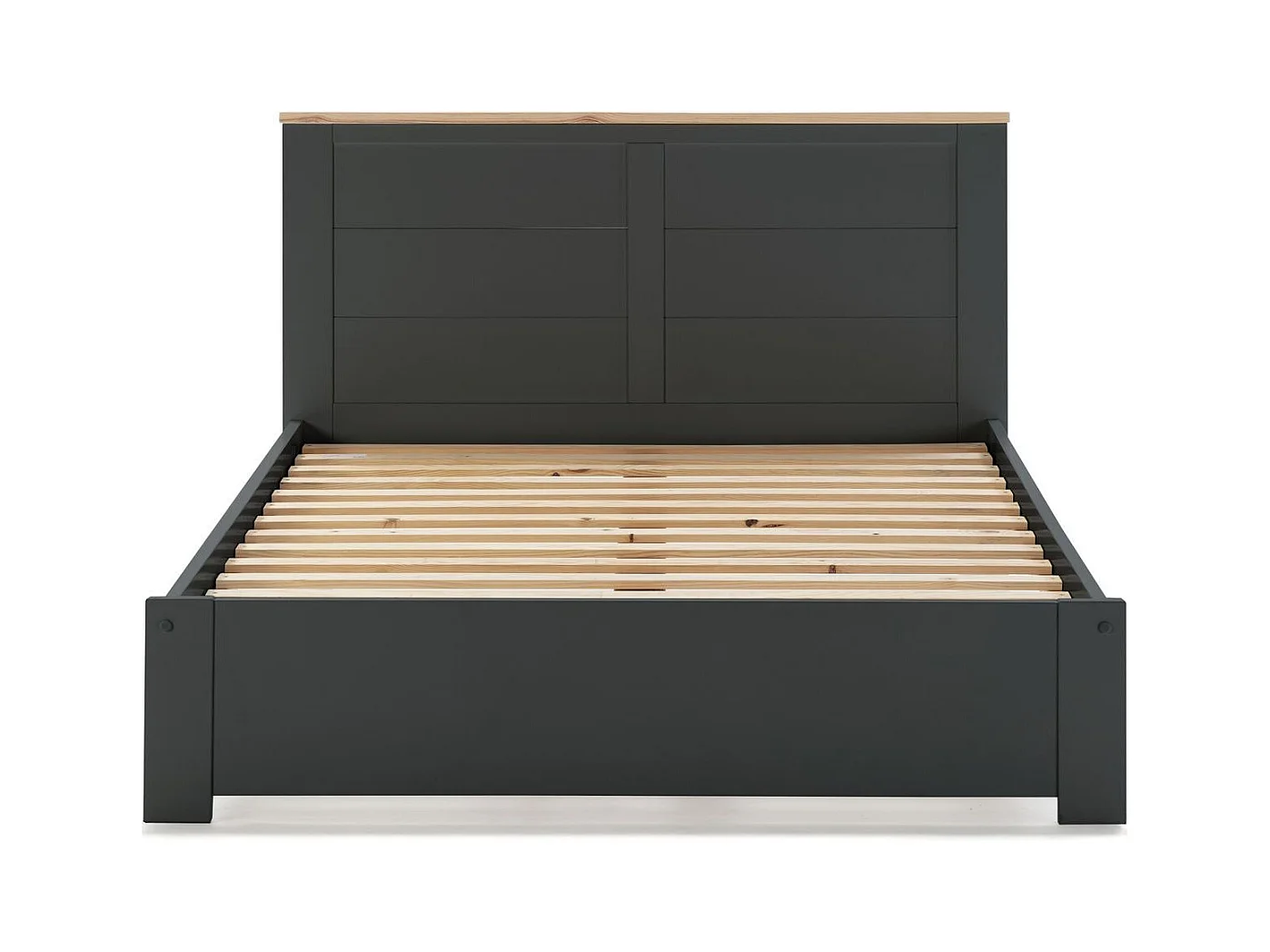 Lit adulte 140x190 cm avec tête de lit en bois gris anthracite - Nevea