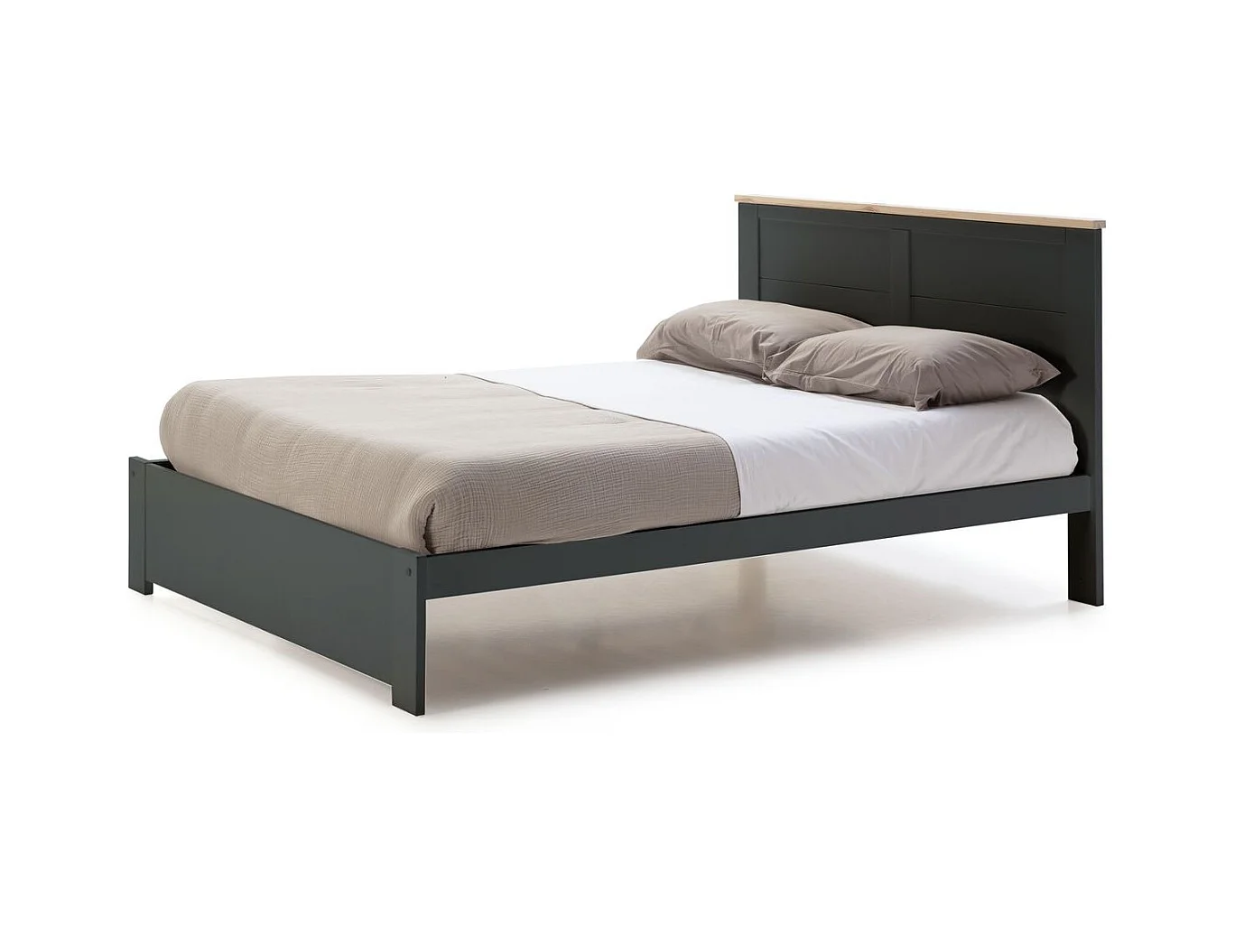 Lit adulte 140x190 cm avec tête de lit en bois gris anthracite - Nevea