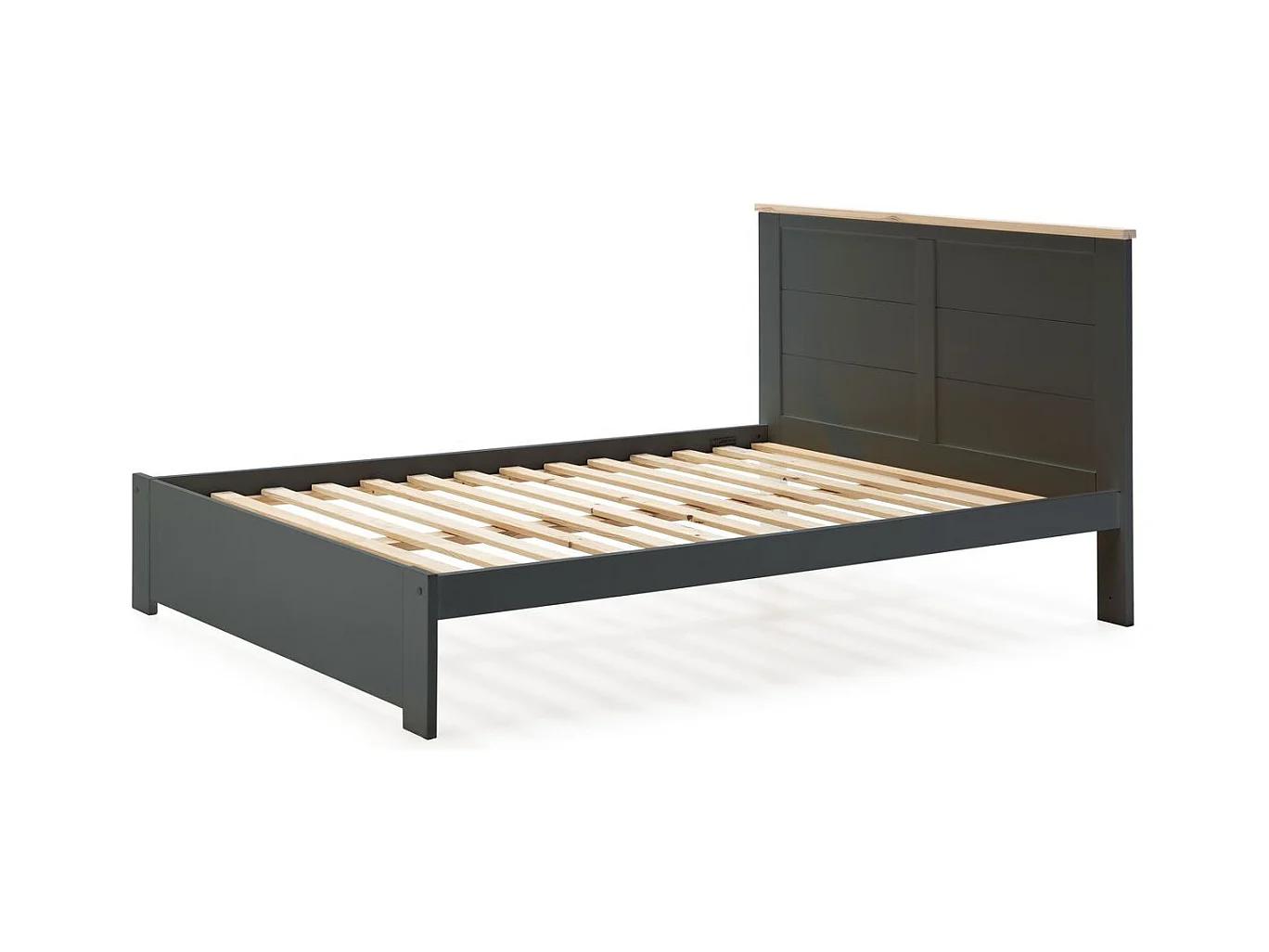 Lit adulte 140x190 cm avec tête de lit en bois gris anthracite - Nevea