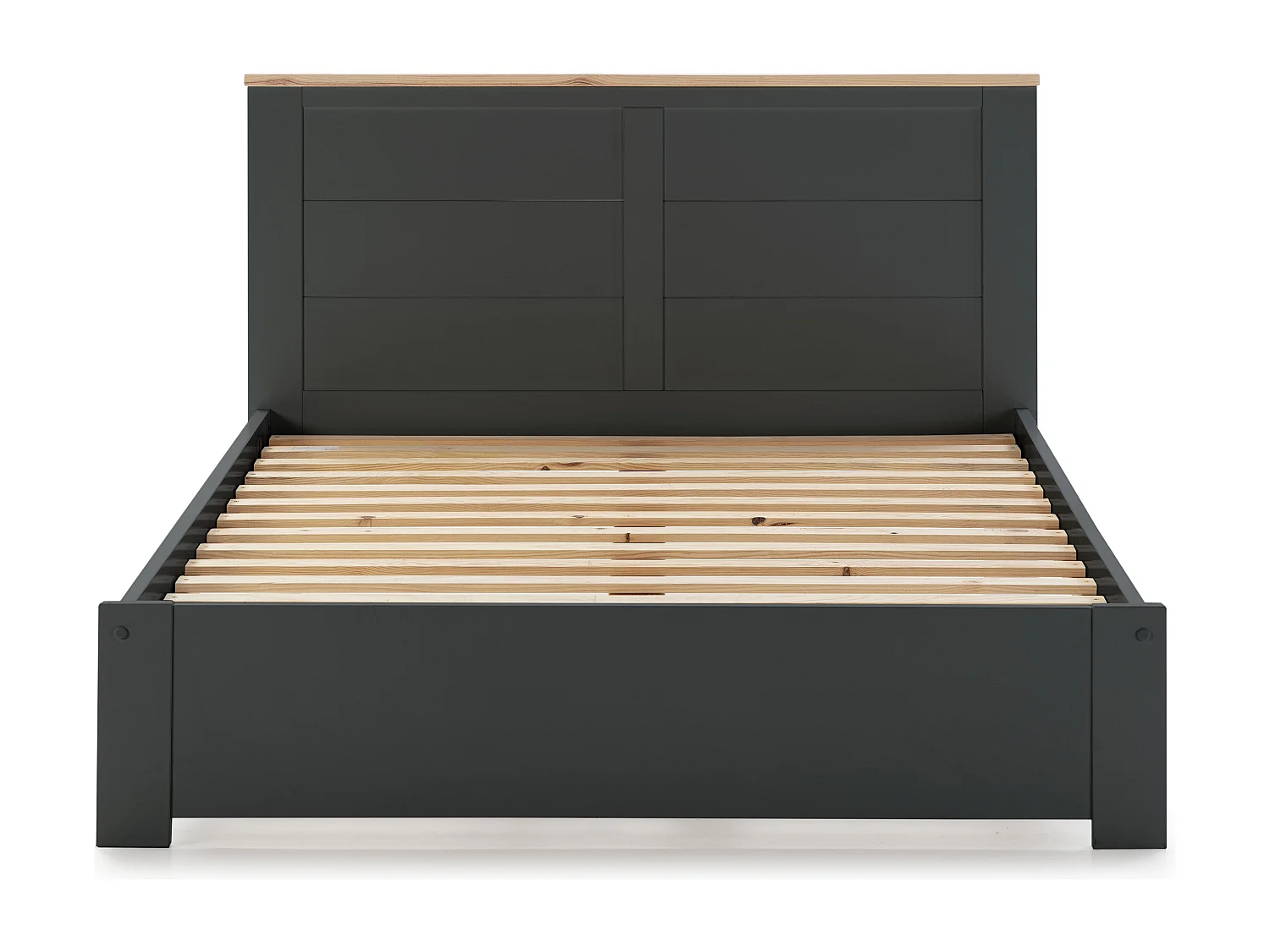 Lit adulte 140x190 cm avec tête de lit en bois gris anthracite - Nevea