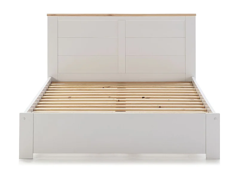Lit adulte 140x190 cm avec tête de lit en bois blanc - Nevea