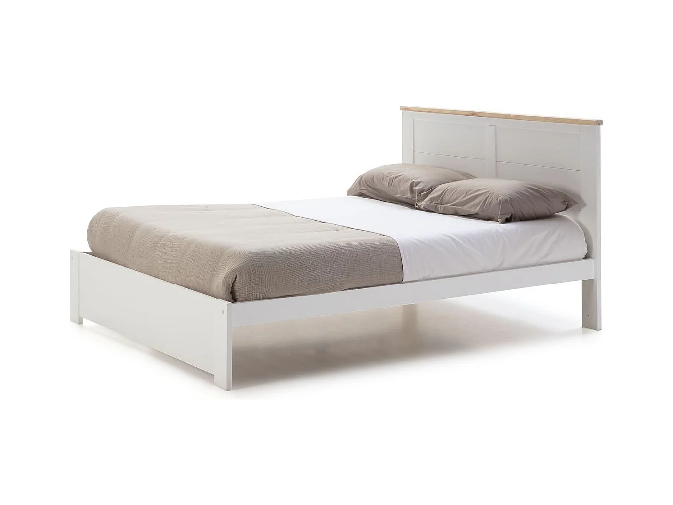 Lit adulte 140x190 cm avec tête de lit en bois blanc - Nevea