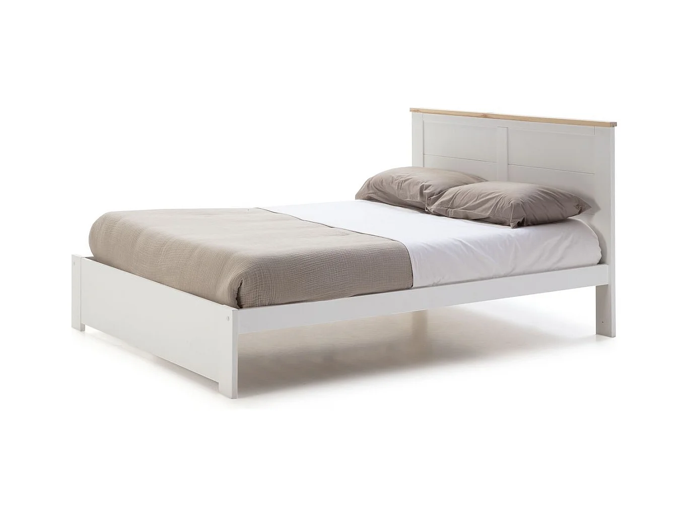 Lit adulte 160x200 cm avec tête de lit en bois blanc - Nevea