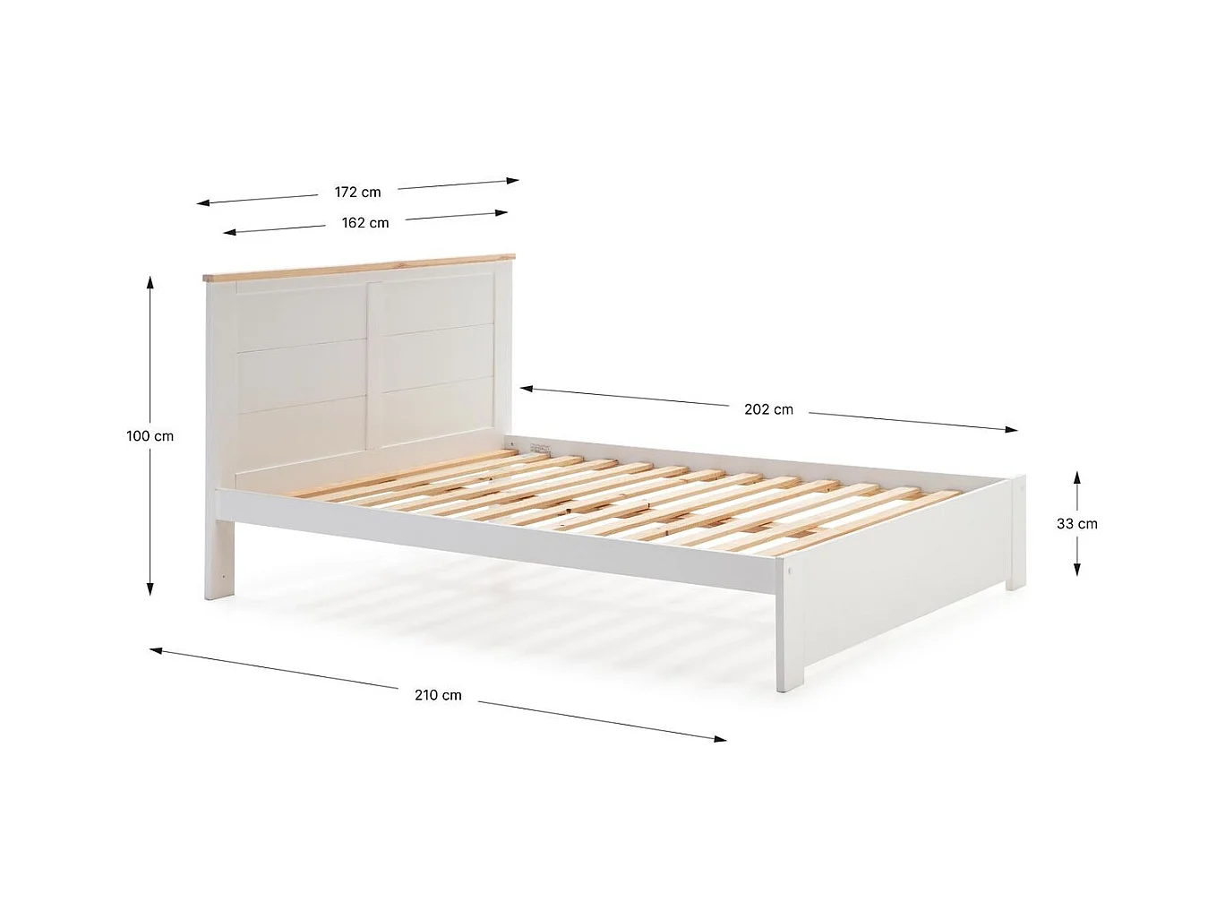 Lit adulte 160x200 cm avec tête de lit en bois blanc - Nevea