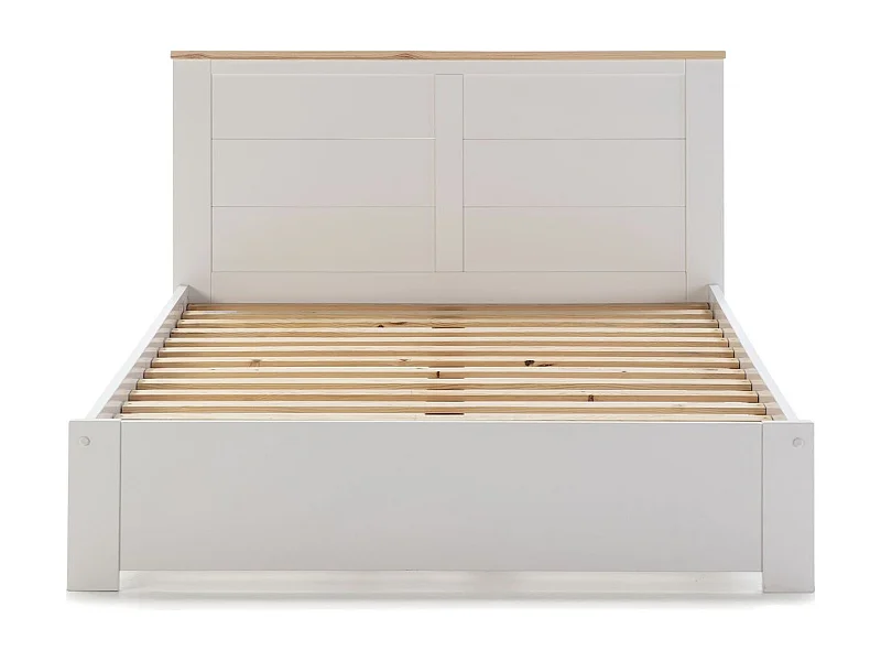 Lit adulte 160x200 cm avec tête de lit en bois blanc - Nevea