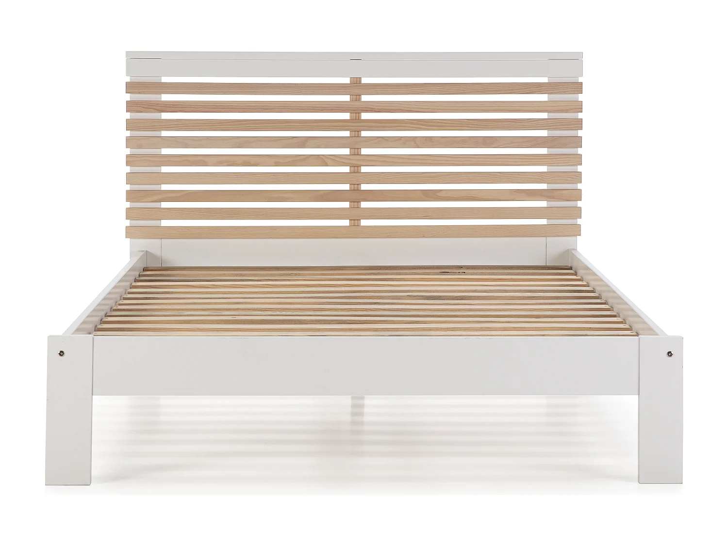 Lit adulte 140x190 cm avec tête de lit à lattes en bois clair / blanc - Lucy