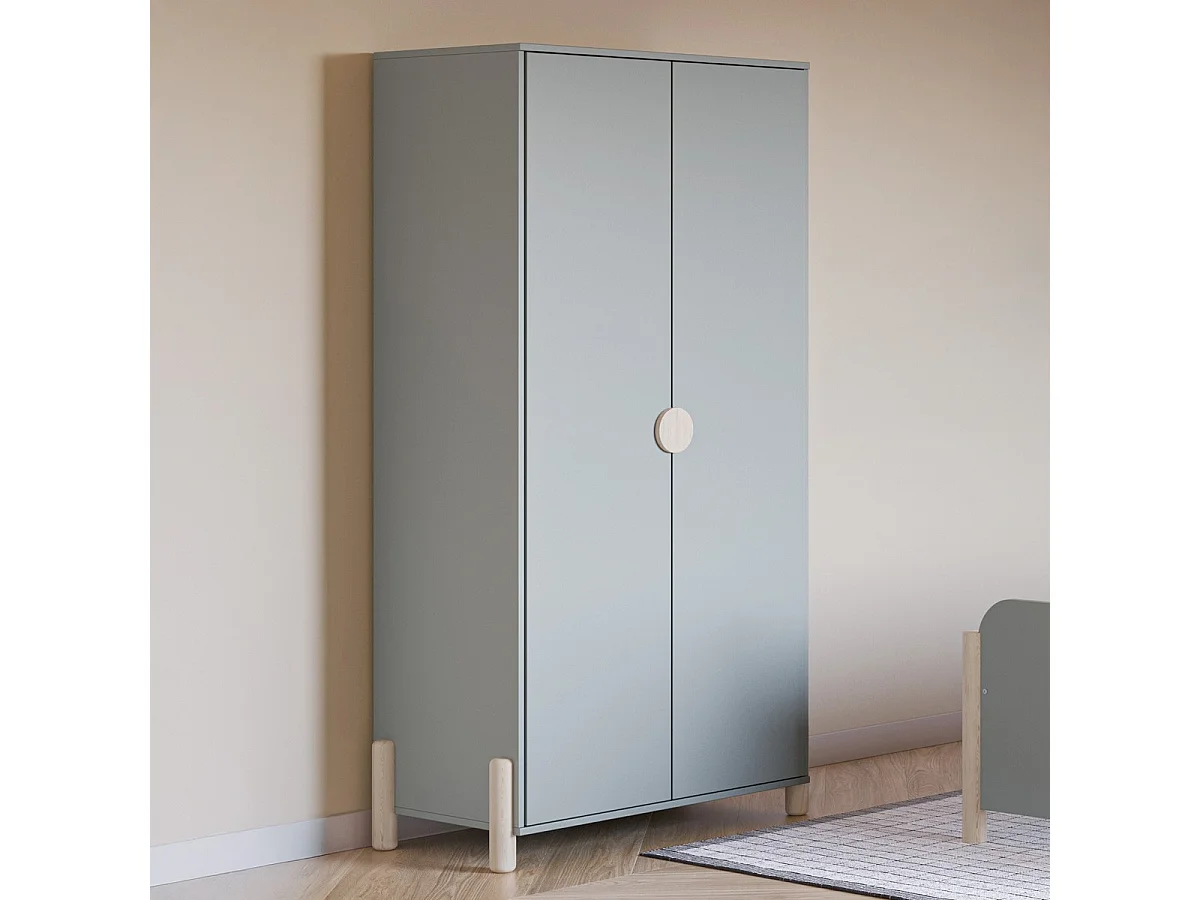 Armoire enfant 2 portes en bois vert kaki 92 cm - Bastien