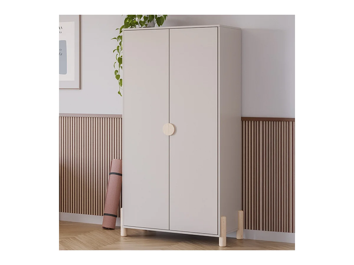 Armoire enfant 2 portes en bois beige 92 cm - Bastien