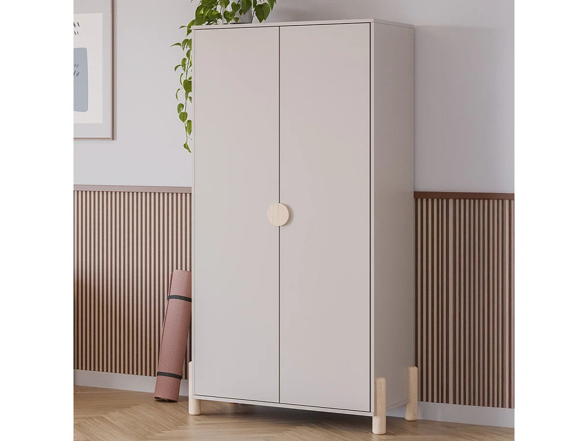 Armoire enfant 2 portes en bois beige 92 cm - Bastien