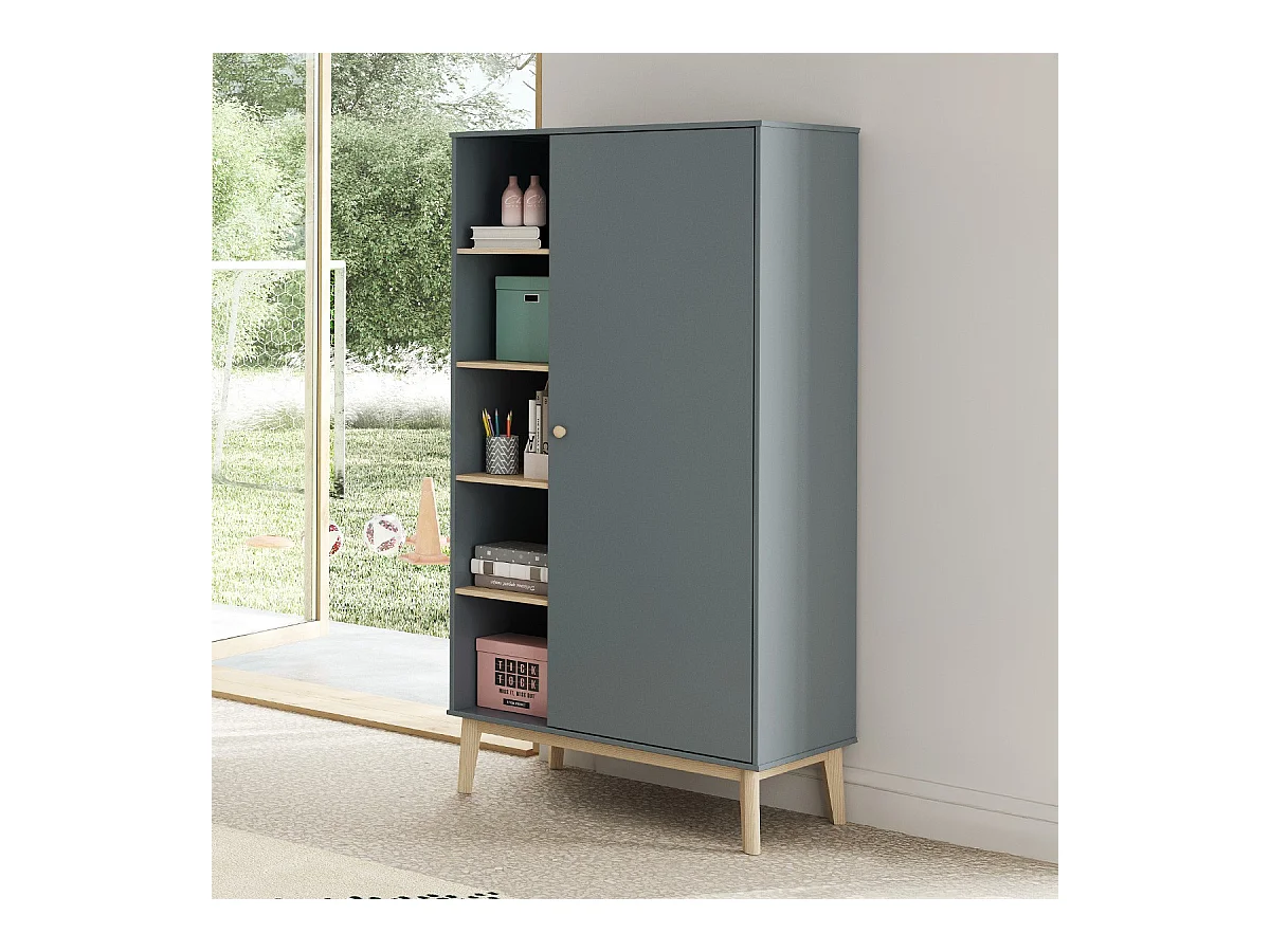 Armoire enfant 1 porte en bois vert kaki 90 cm- Elise