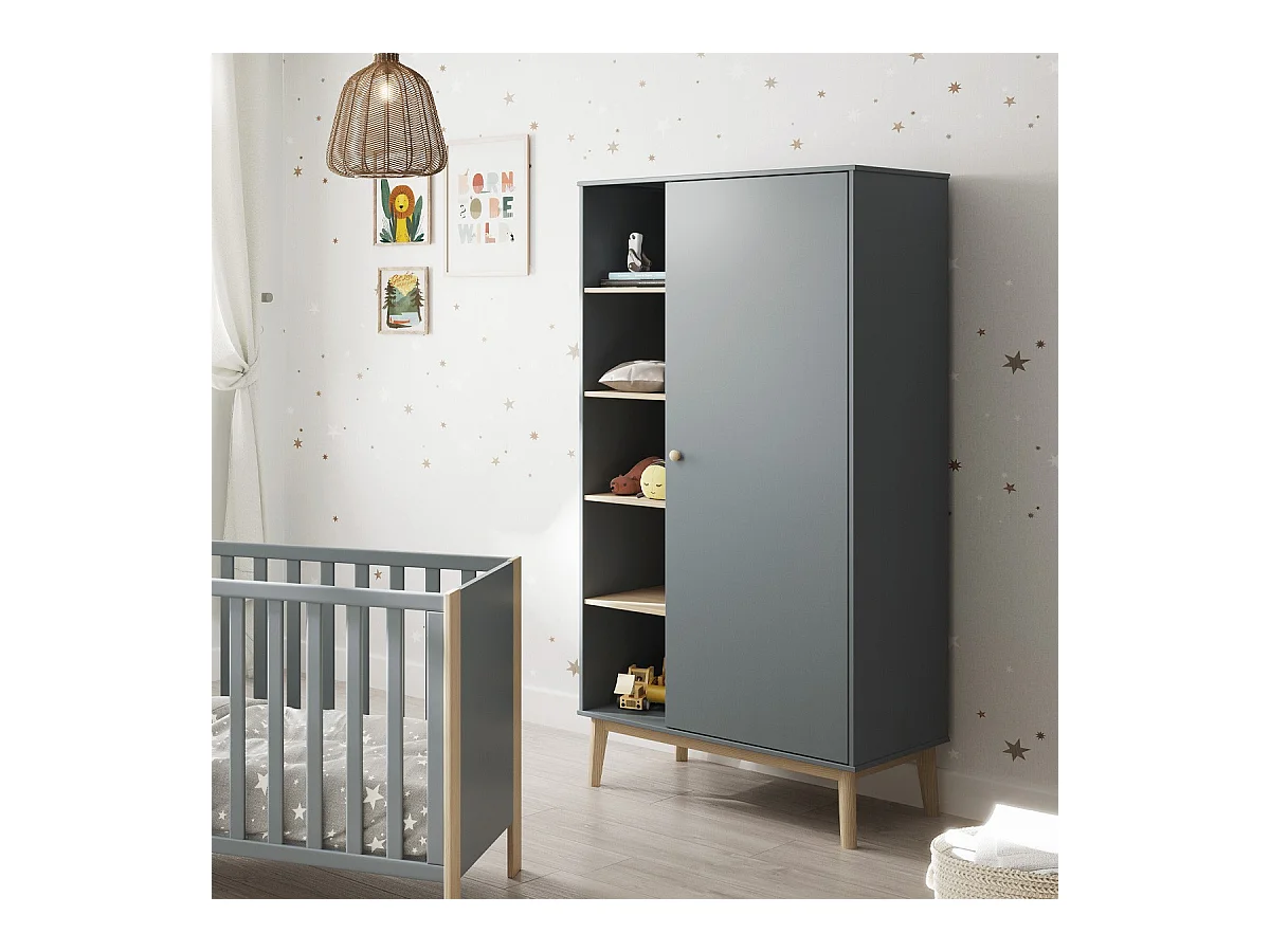 Armoire enfant 1 porte en bois vert kaki 90 cm- Elise