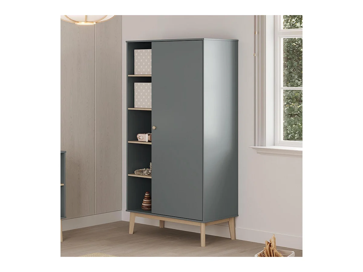Armoire enfant 1 porte en bois vert kaki 90 cm- Elise