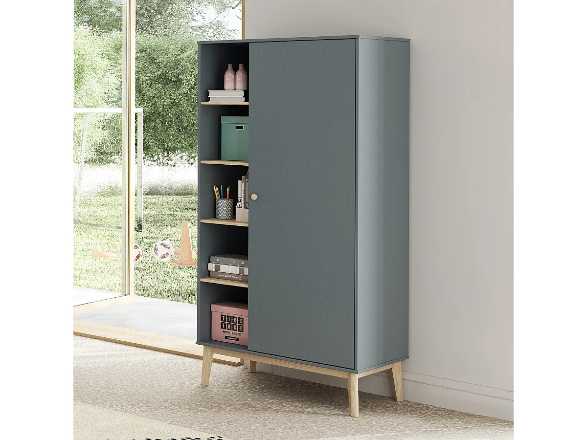 Armoire enfant 1 porte en bois vert kaki 90 cm- Elise