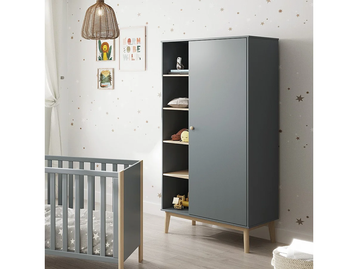 Armoire enfant 1 porte en bois vert kaki 90 cm- Elise
