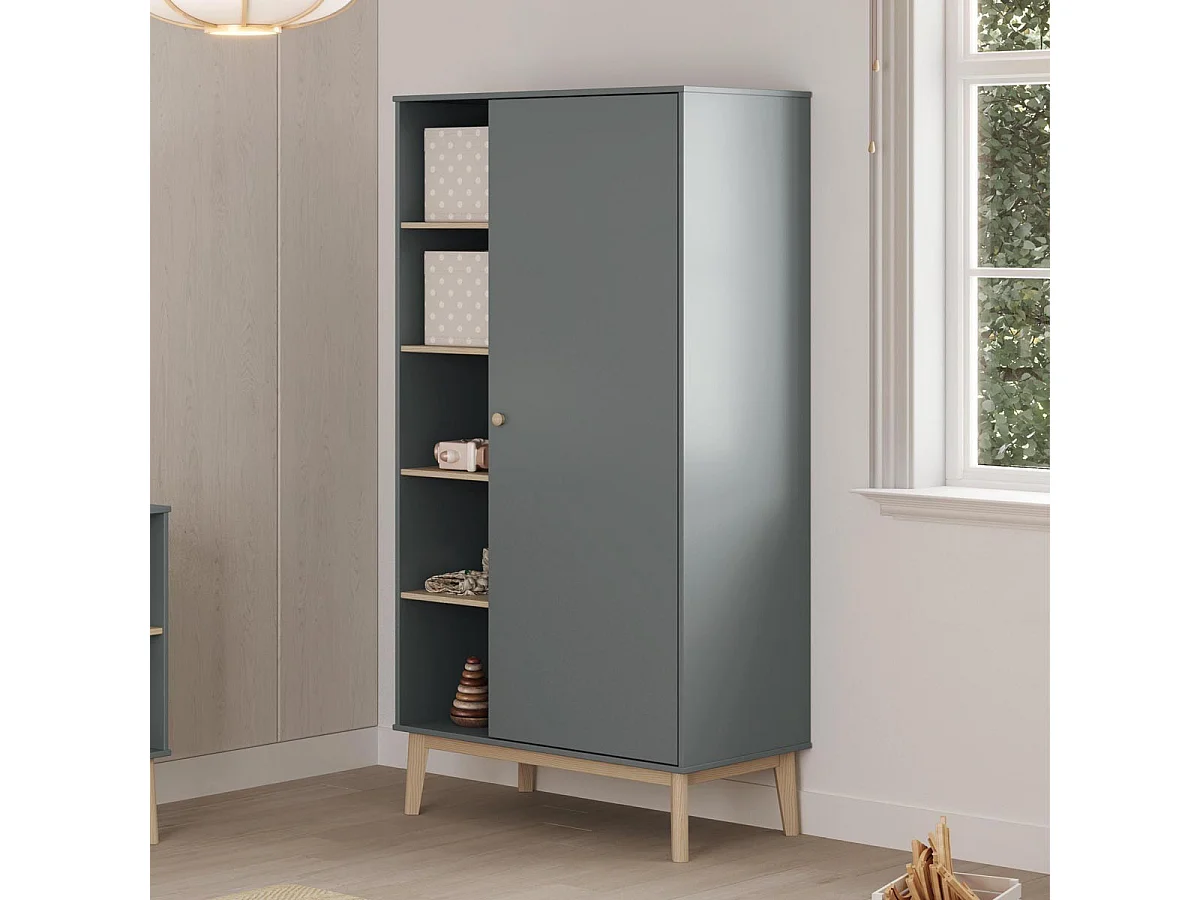 Armoire enfant 1 porte en bois vert kaki 90 cm- Elise