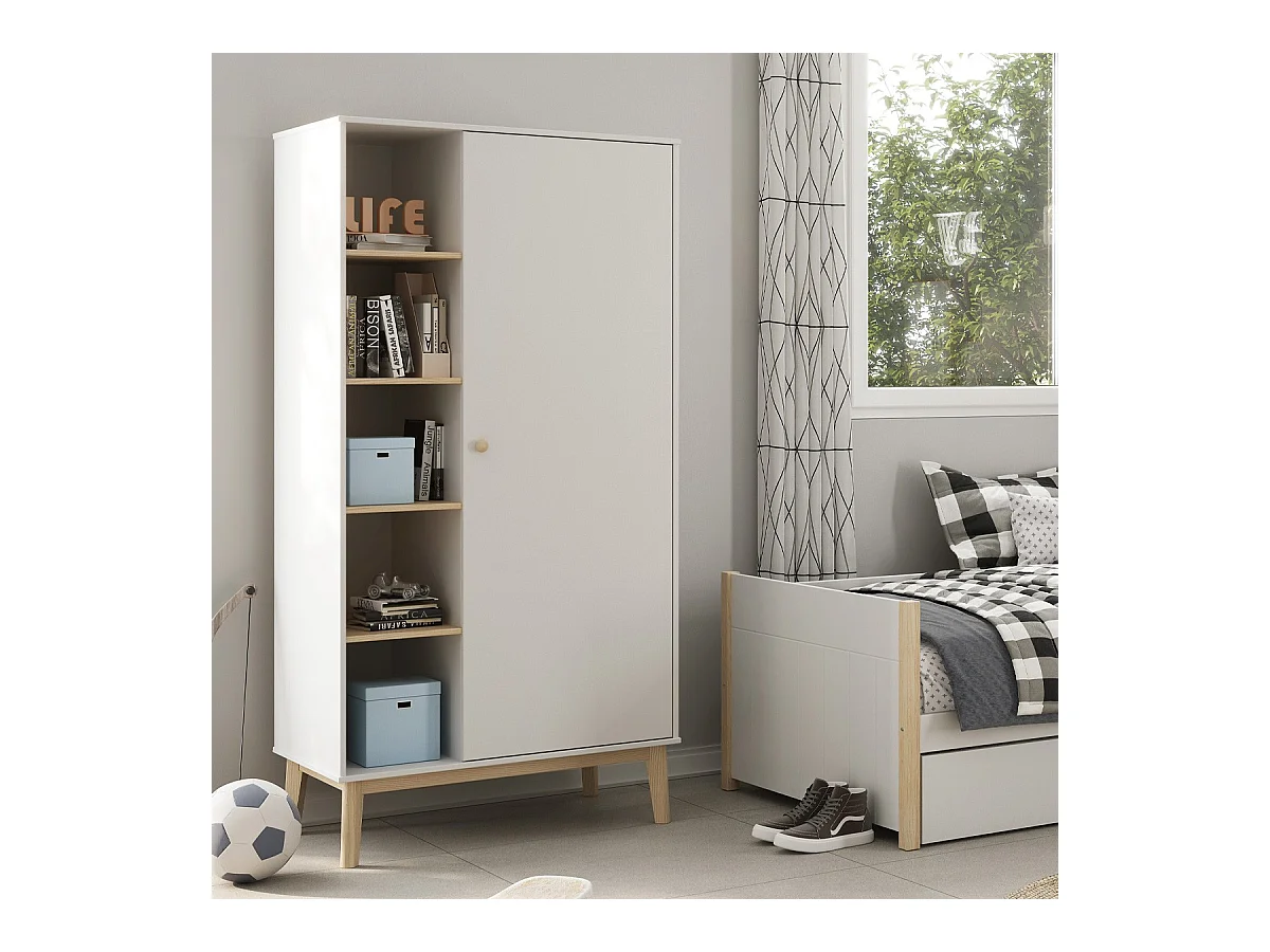 Armoire enfant 1 porte en bois blanc 90 cm - Elise