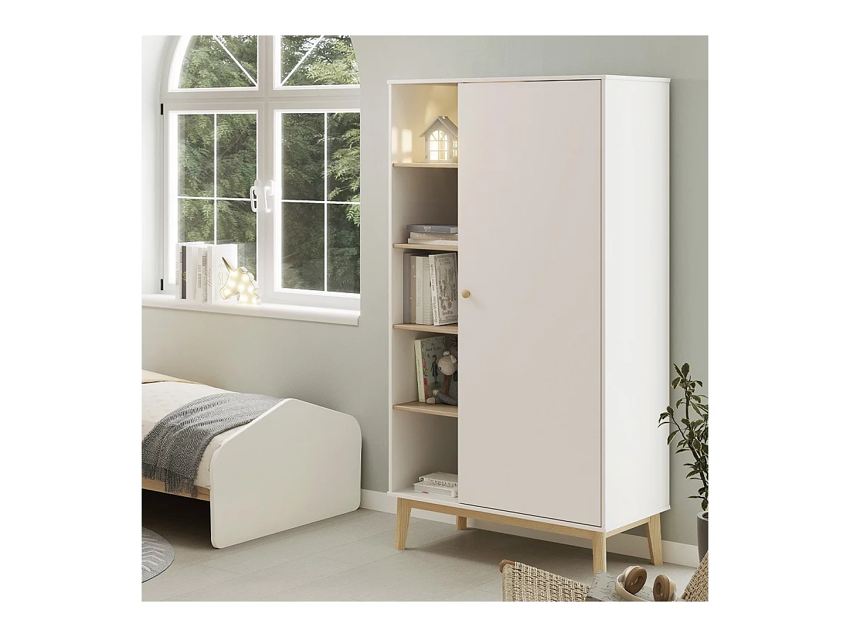 Armoire enfant 1 porte en bois blanc 90 cm - Elise