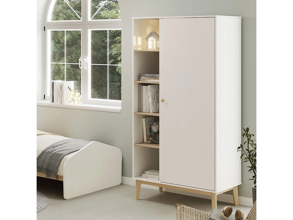Armoire enfant 1 porte en bois blanc 90 cm - Elise