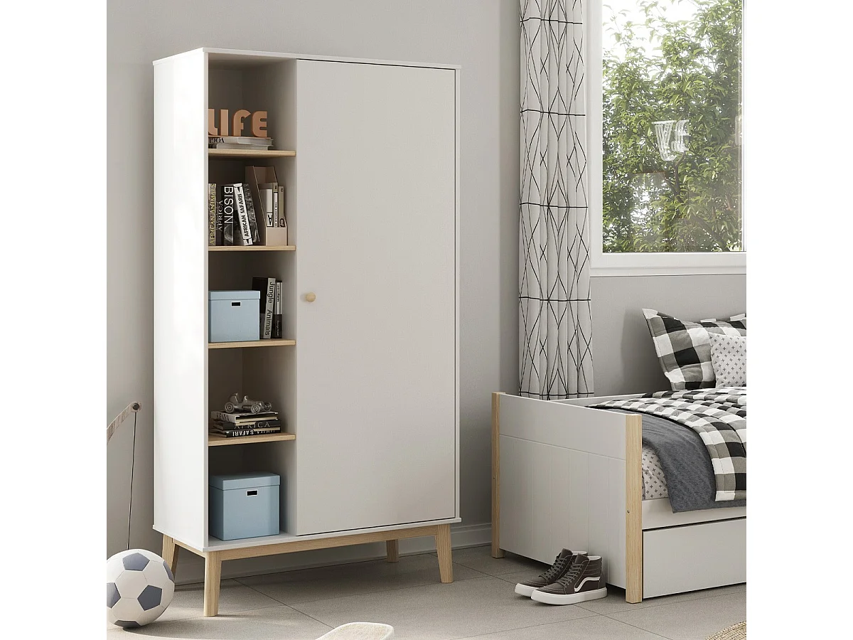 Armoire enfant 1 porte en bois blanc 90 cm - Elise