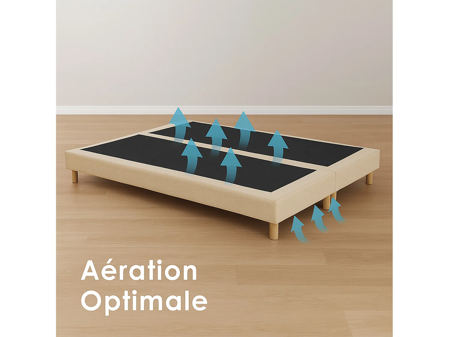 Sommier tapissier à lattes fixes, couchage ferme, soutien optimal Dimensions - 160 x 200 cm, Sommier - Beige