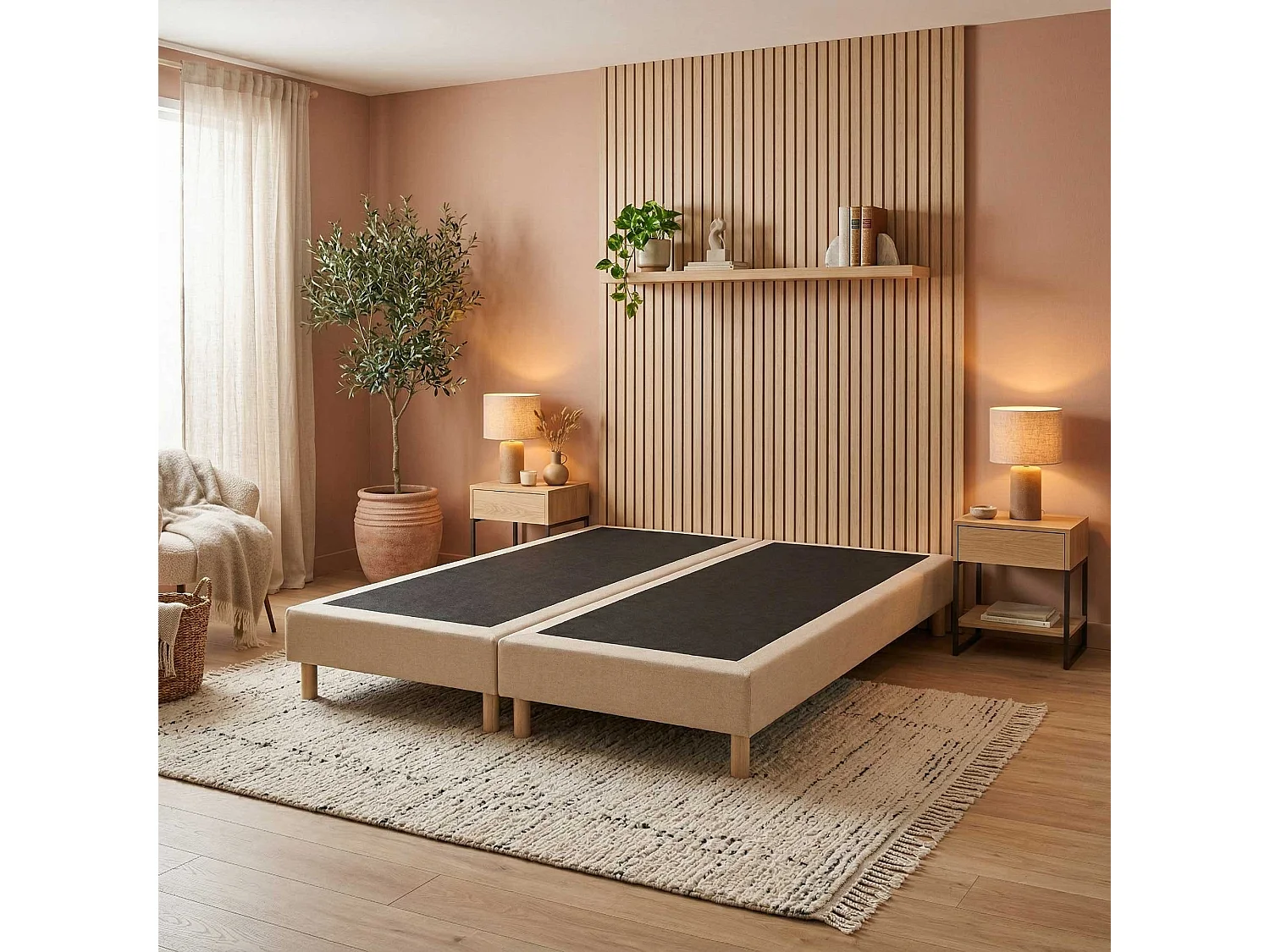 Sommier tapissier à lattes fixes, couchage ferme, soutien optimal Dimensions - 160 x 200 cm, Sommier - Beige