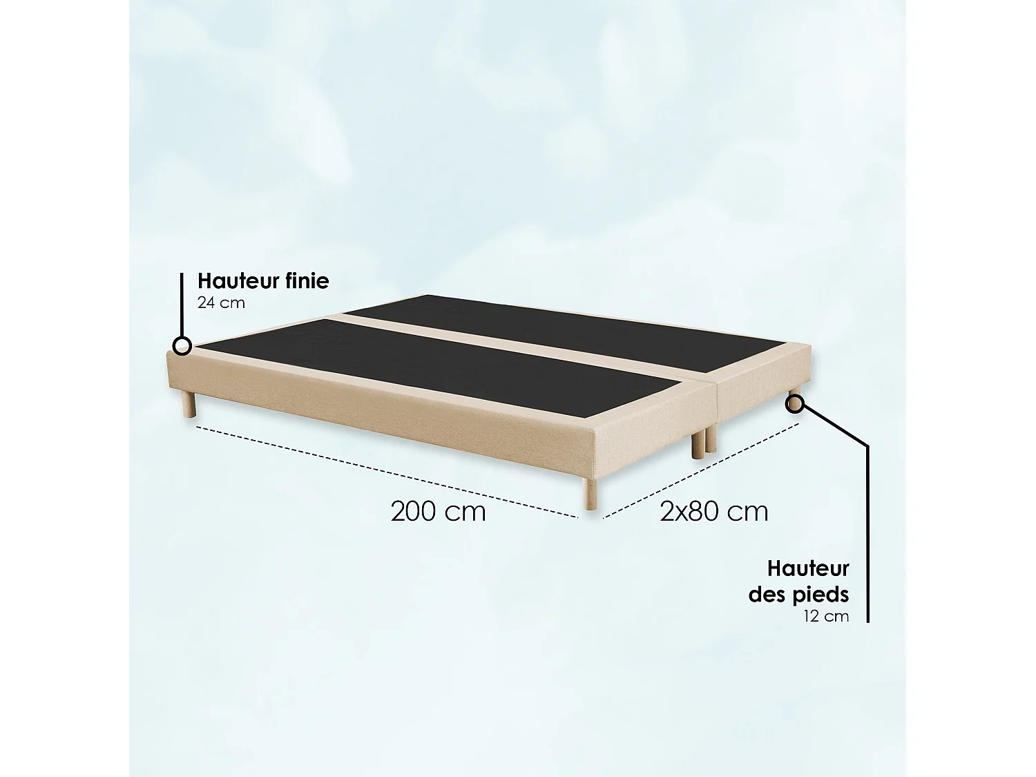 Sommier tapissier à lattes fixes, couchage ferme, soutien optimal Dimensions - 160 x 200 cm, Sommier - Beige