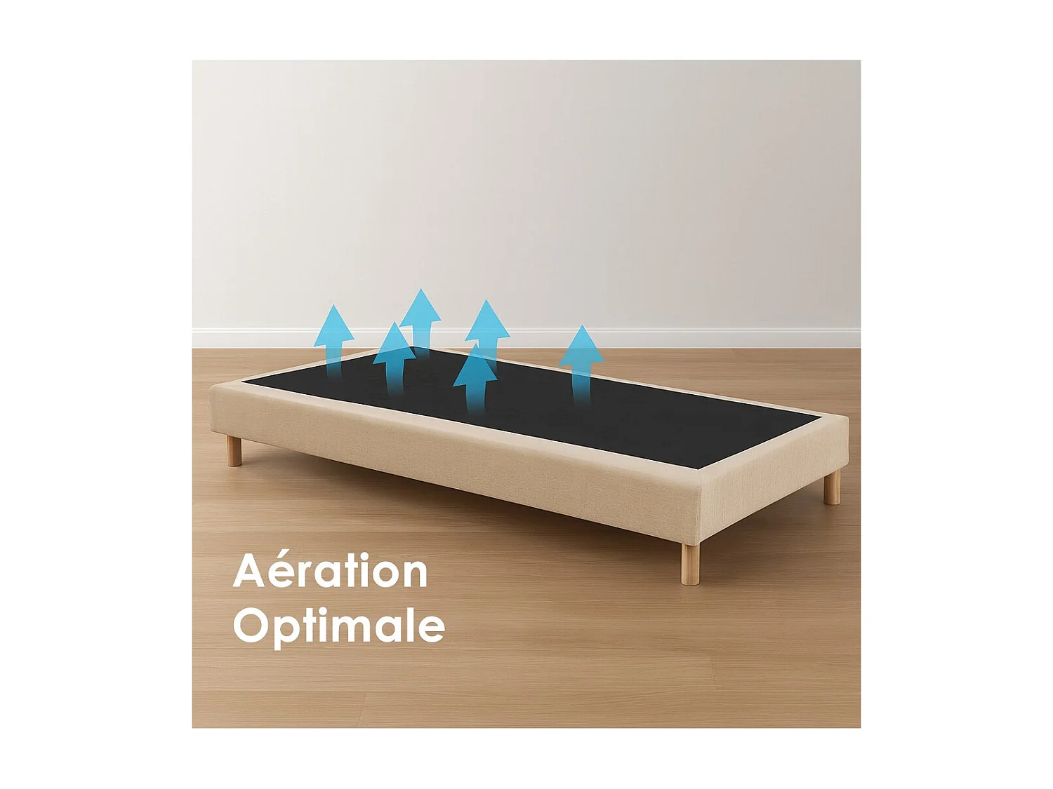 Sommier tapissier à lattes fixes, couchage ferme, soutien optimal Dimensions - 90 x 190 cm, Sommier - Beige